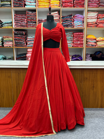 Pure Soft Fox Georgette Lehenga Choli - Fully Stitched IN RED