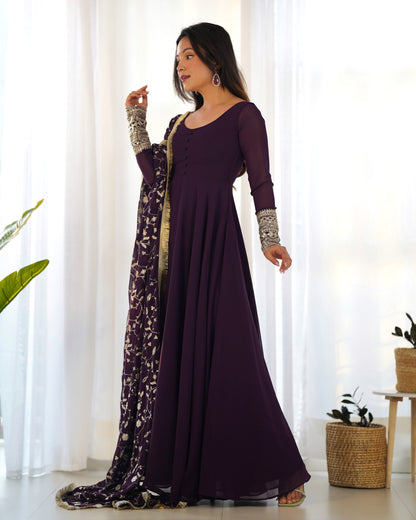 Georgette Anarkali Gown Set with Dupatta and Pants