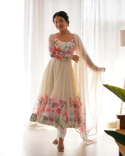 Organza Silk Flare Dress with Canvas Accents and Matching Dupatta Set