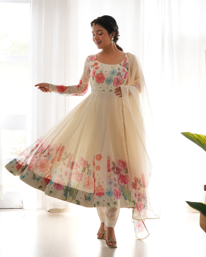 Organza Silk Flare Dress with Canvas Accents and Matching Dupatta Set