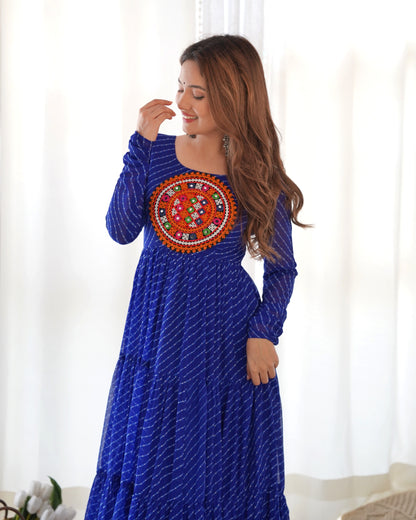 Colorful Laheriya Anarkali Gown for Navratri in Blue