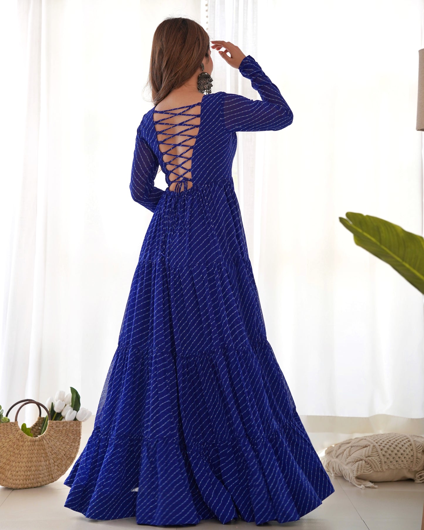 Colorful Laheriya Anarkali Gown for Navratri in Blue