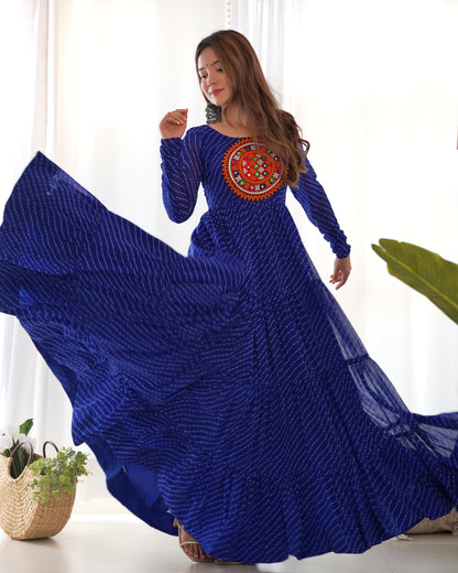 Colorful Laheriya Anarkali Gown for Navratri in Blue