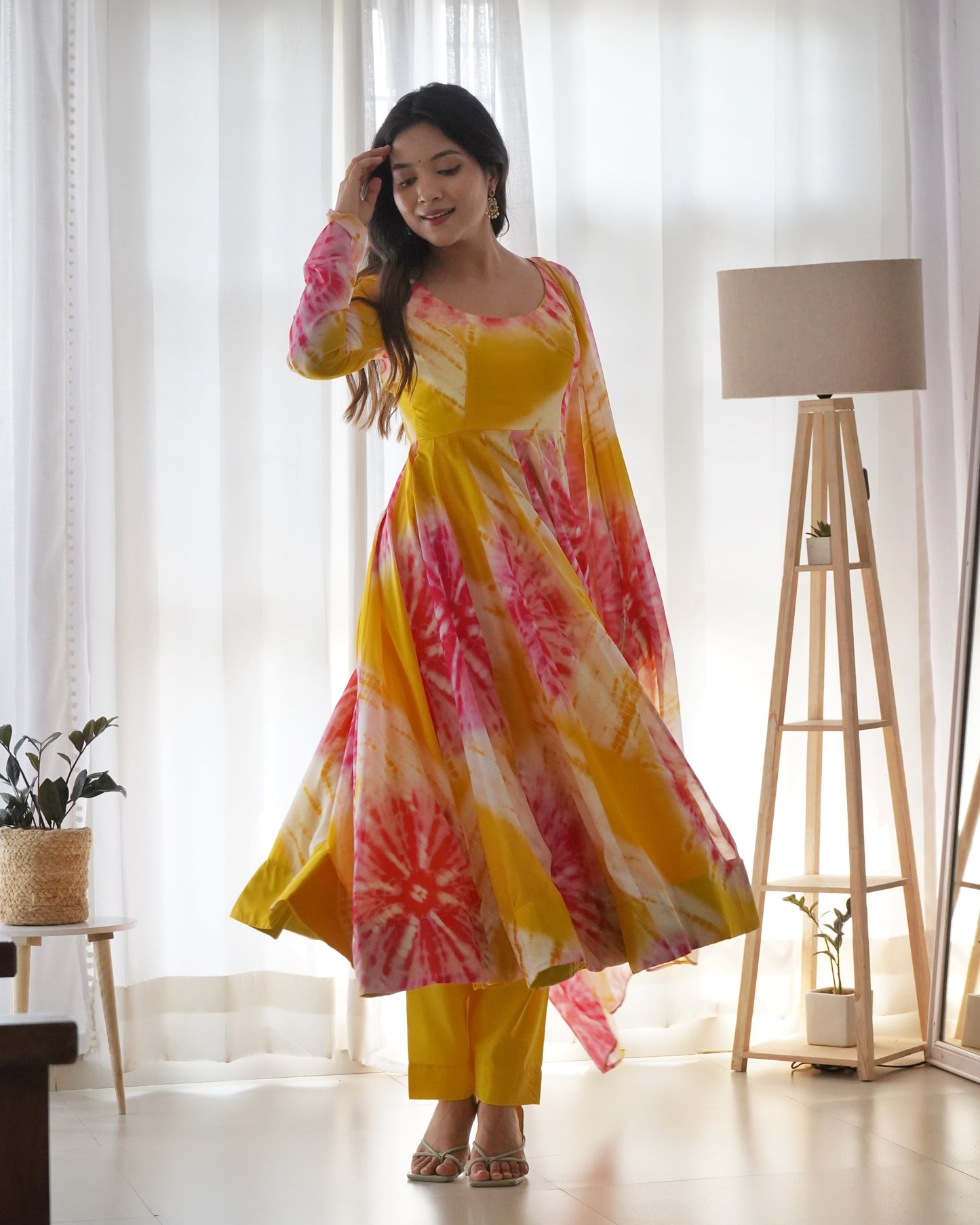 Organza Silk Flare Dress with Canvas Accents and Matching Dupatta Set