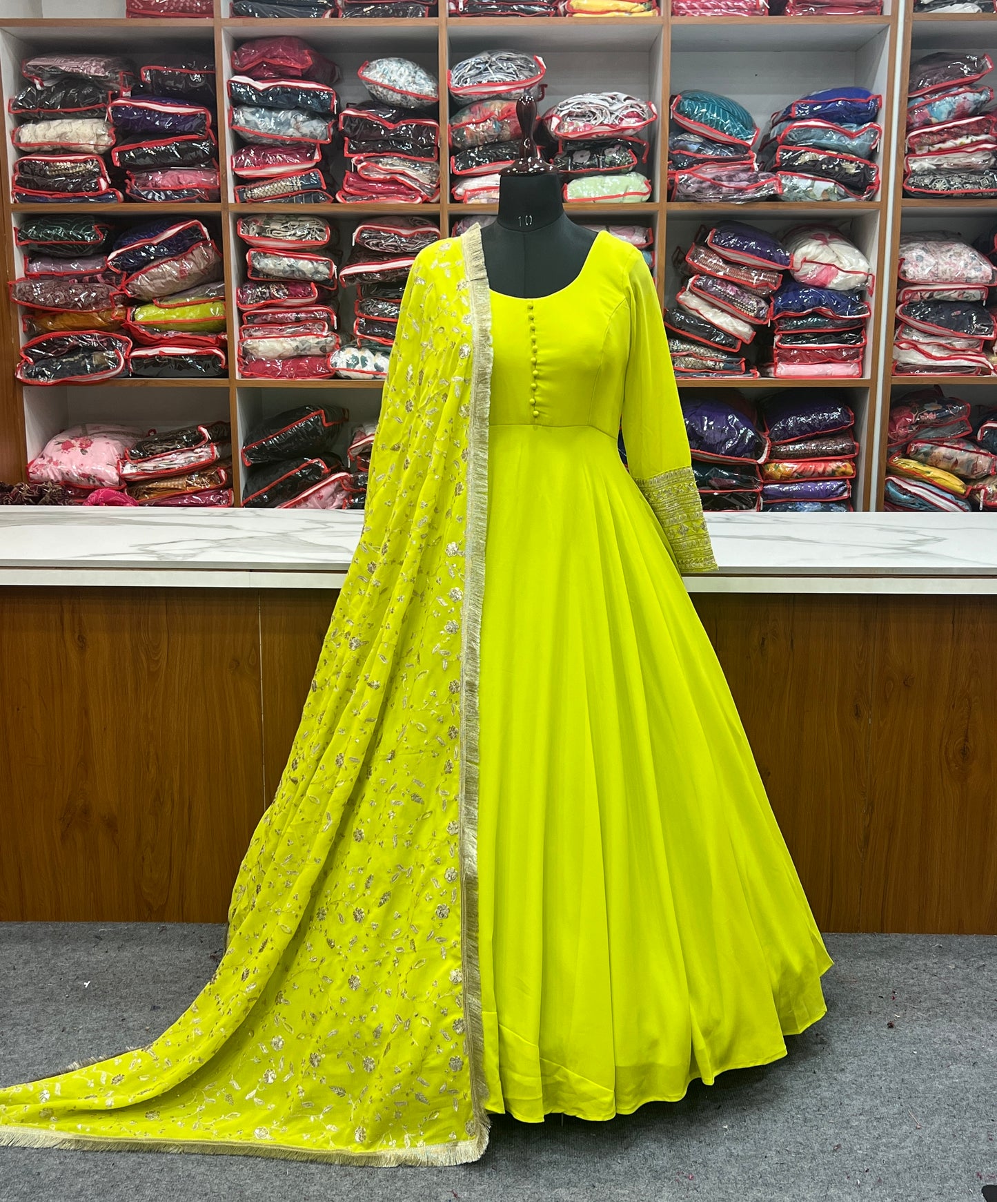 Pure Soft Fox Georgette Gown Dupatta Full Set With Pent Ready to Wear