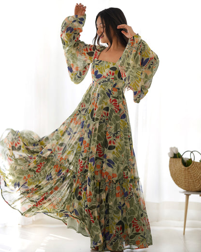 Soft Fox Georgette Floral Print Fully Flair Maxi Ready to Wear