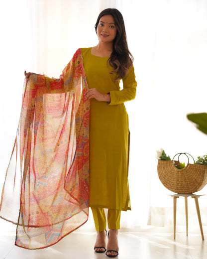 New Summer & Office Wear: Pure Soft Heavy Viscose Straight Fit Kurta with Dupatta Set, Pant