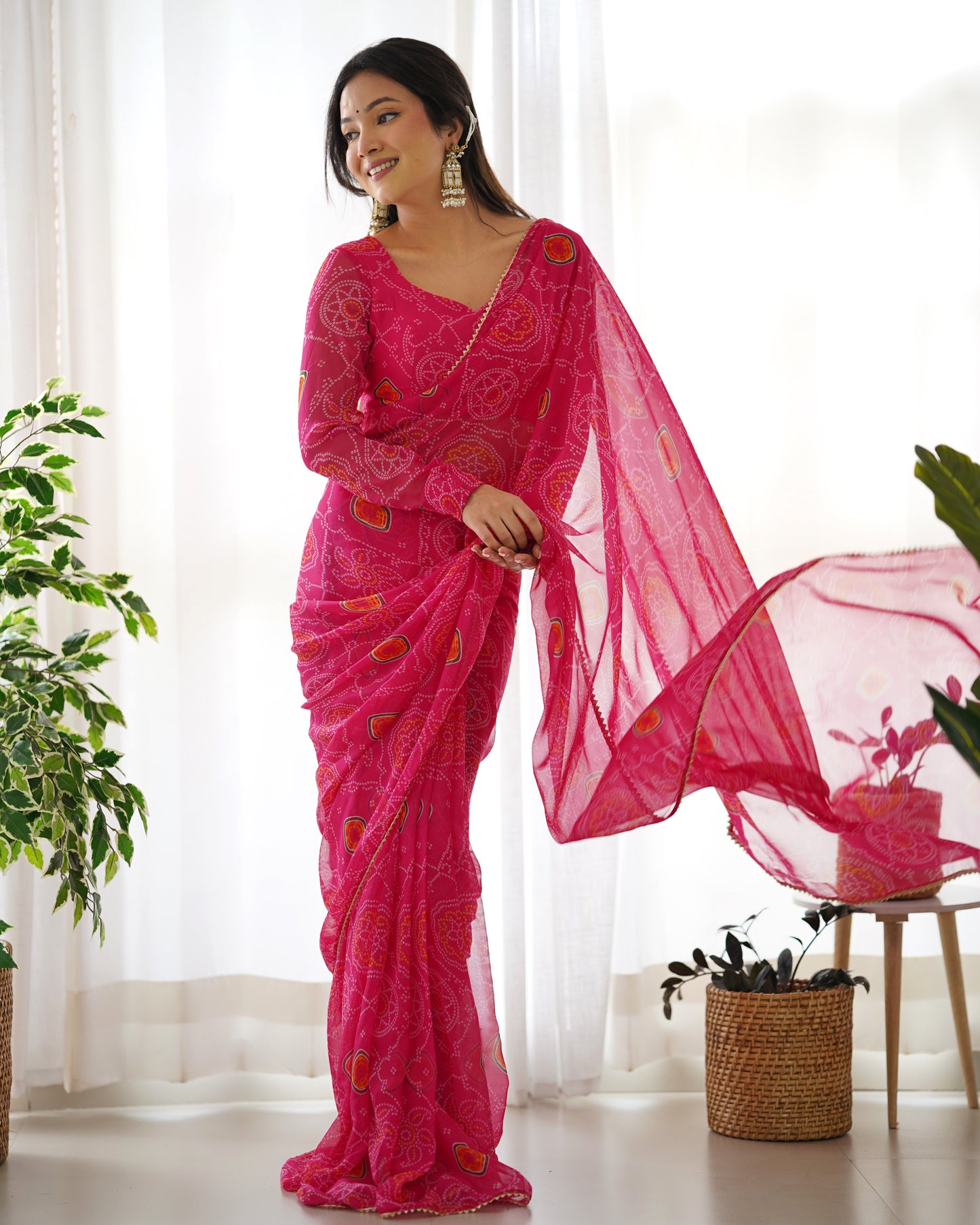 Pure Soft Chiffon Bandhej Printed Lightweight Saree