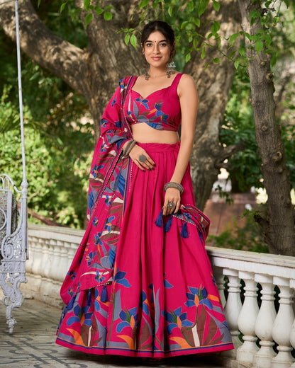 Exquisite Floral Fantasy Viscose Chanderi Lehenga Choli Set