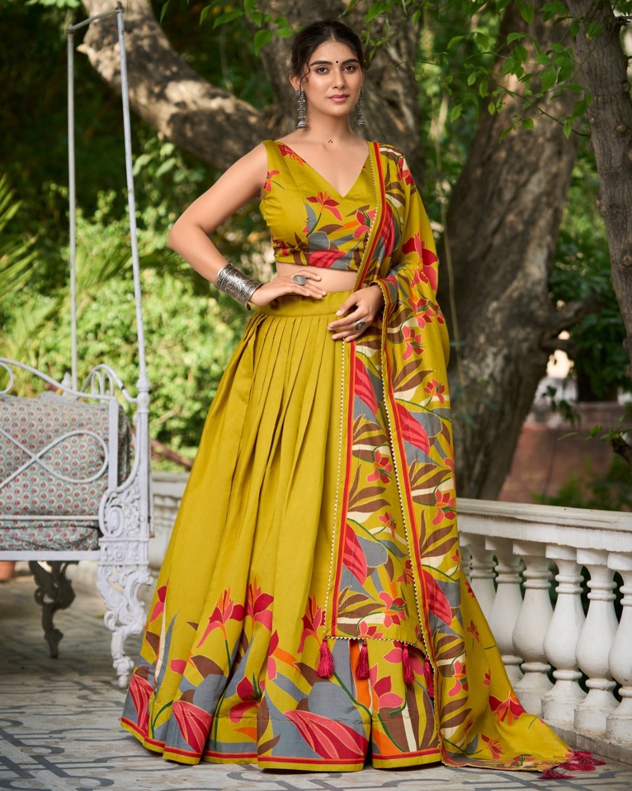 Exquisite Floral Fantasy Viscose Chanderi Lehenga Choli Set