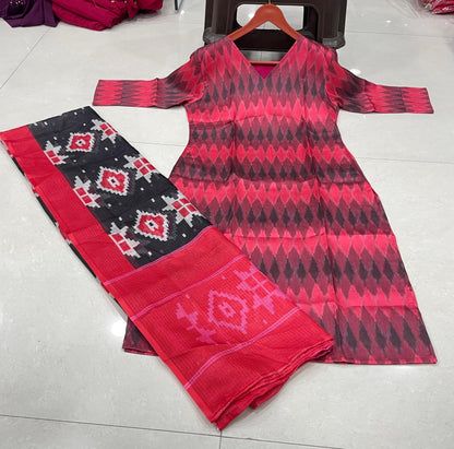 Ikat Cotton Kurti & Dupatta Set - Stylish & Comfortable