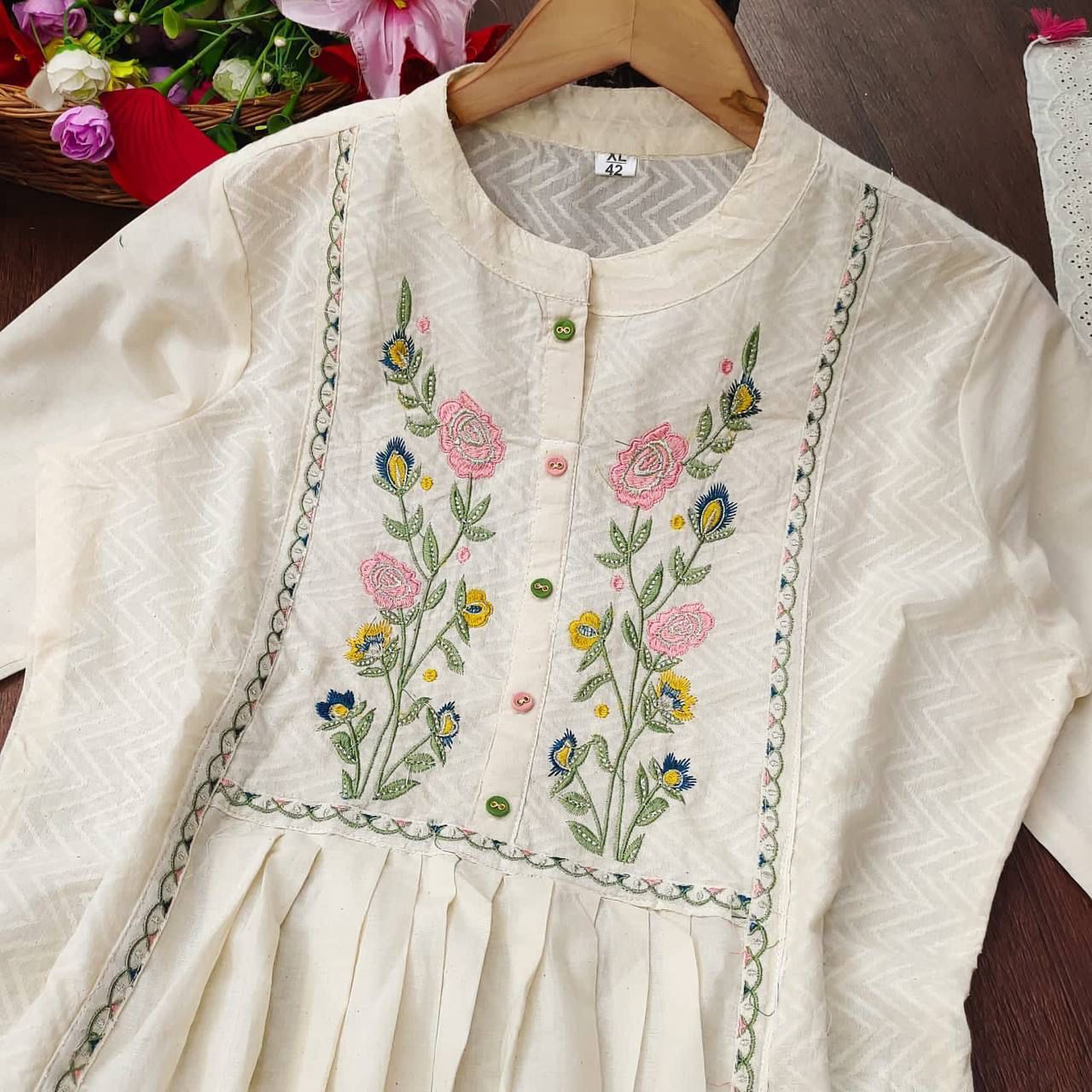 Cotton Dobby Shiffli Kurti Ensemble