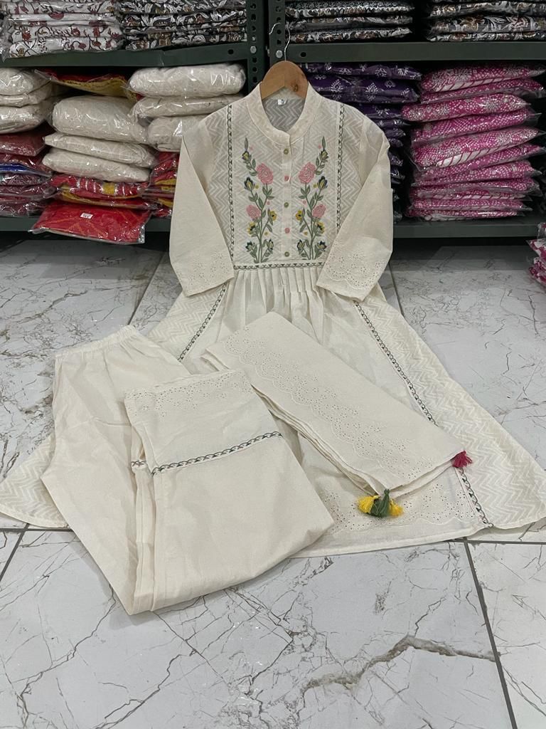 Cotton Dobby Shiffli Kurti Ensemble