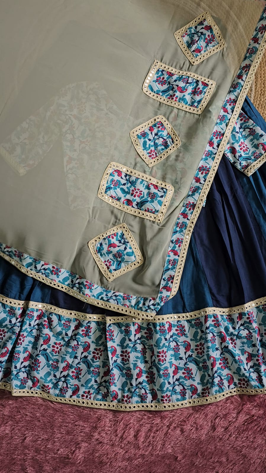 Stunning Morpankh & Blue Pure Rayon Lehenga for Navratri