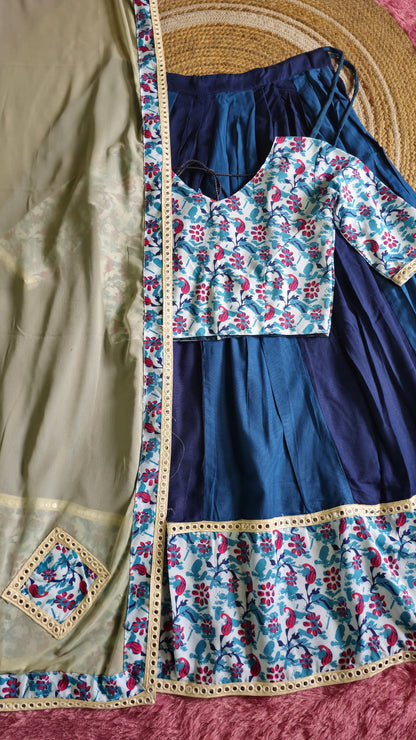 Stunning Morpankh & Blue Pure Rayon Lehenga for Navratri