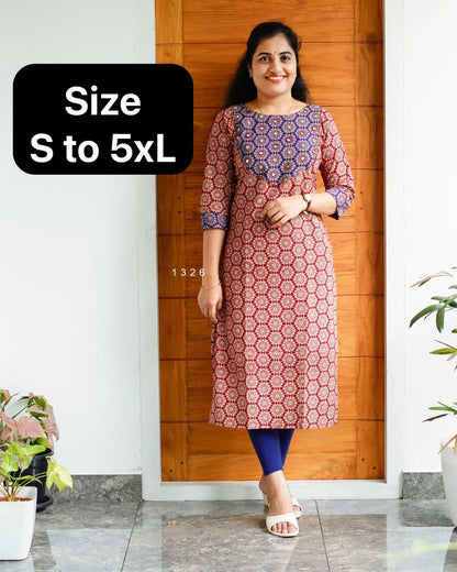 Ajrakh Print Cotton Kurti - Ethnic Wear, Comfortable & Stylish