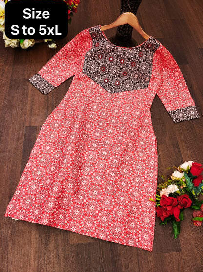 Ajrakh Print Cotton Kurti - Ethnic Wear, Comfortable & Stylish